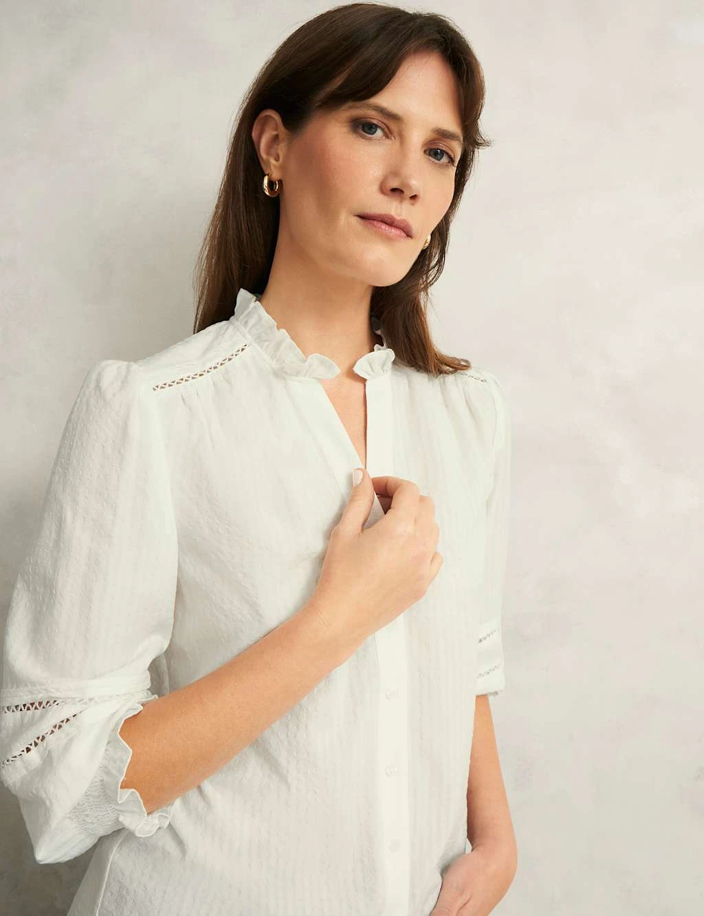Cotton Blend Frill Detail Broderie Blouse 17 Cotton Blend Frill Detail Broderie Blouse - Image 15