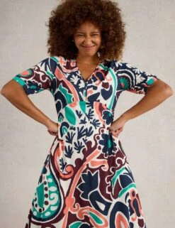 WHITE STUFF Cotton Blend Jersey V-Neck Midi Tea Dress -Marks and Spencer Shop cotton blend jersey v neck midi tea dress 16