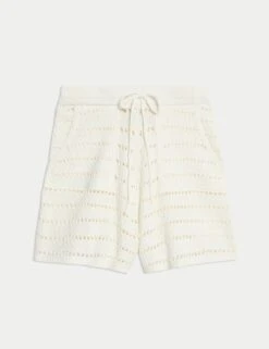Cotton Rich Open Stitch Beach Shorts -Marks and Spencer Shop cotton blend textured relaxed knitted shorts