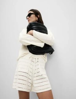 Cotton Rich Open Stitch Beach Shorts -Marks and Spencer Shop cotton blend textured relaxed knitted shorts 5