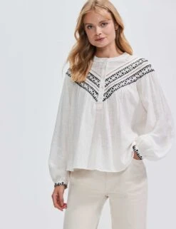 Cotton Rich Embroidered Relaxed Blouse -Marks and Spencer Shop cotton rich embroidered relaxed blouse 9