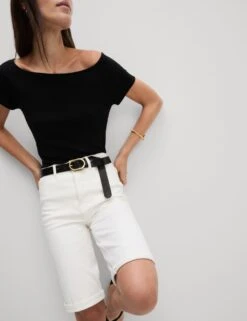 Cotton Rich High Waisted Magic Denim Shorts 17 Cotton Rich High Waisted Magic Denim Shorts -Marks and Spencer Shop cotton rich high waisted denim shorts 1