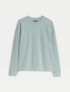 Cotton Rich Mesh Panel Relaxed Sweatshirt -Marks and Spencer Shop cotton rich mesh panel relaxed sweatshirt 14