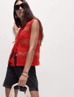 Cotton Rich Slim Textured Cropped Waistcoat -Marks and Spencer Shop cotton rich slim textured cropped waistcoat 10