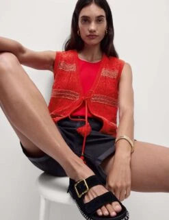 Cotton Rich Slim Textured Cropped Waistcoat -Marks and Spencer Shop cotton rich slim textured cropped waistcoat 13