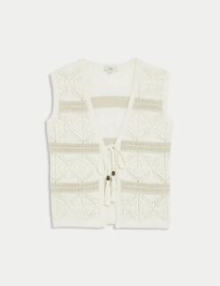 Cotton Rich Slim Textured Cropped Waistcoat -Marks and Spencer Shop cotton rich slim textured cropped waistcoat 14