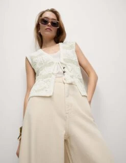 Cotton Rich Slim Textured Cropped Waistcoat -Marks and Spencer Shop cotton rich slim textured cropped waistcoat 16