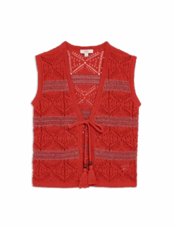 Cotton Rich Slim Textured Cropped Waistcoat -Marks and Spencer Shop cotton rich slim textured cropped waistcoat