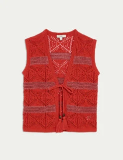 Cotton Rich Slim Textured Cropped Waistcoat -Marks and Spencer Shop cotton rich slim textured cropped waistcoat 7