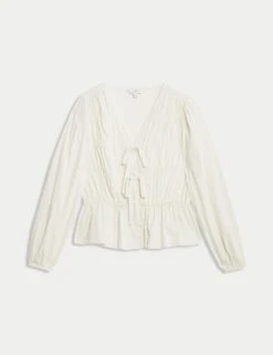Cotton Rich Tie Front Blouse -Marks and Spencer Shop cotton rich tie front blouse 10