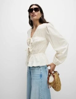 Cotton Rich Tie Front Blouse -Marks and Spencer Shop cotton rich tie front blouse 8