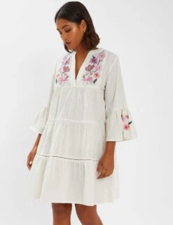 Accessorize Cotton Rich V-Neck Mini Beach Dress With Linen -Marks and Spencer Shop cotton rich v neck mini beach dress with linen 6