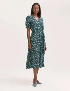 Crepe Floral V-Neck Belted Midi Tea Dress 14 Crepe Floral V-Neck Belted Midi Tea Dress -Marks and Spencer Shop crepe floral v neck belted midi tea dress 4