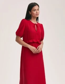 Crepe Tie Neck Frill Detail Midi Tea Dress -Marks and Spencer Shop crepe tie neck frill detail midi tea dress 10
