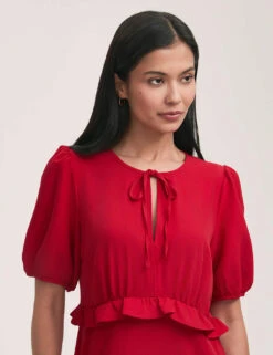 Crepe Tie Neck Frill Detail Midi Tea Dress -Marks and Spencer Shop crepe tie neck frill detail midi tea dress 12
