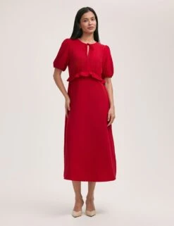 Crepe Tie Neck Frill Detail Midi Tea Dress -Marks and Spencer Shop crepe tie neck frill detail midi tea dress 13