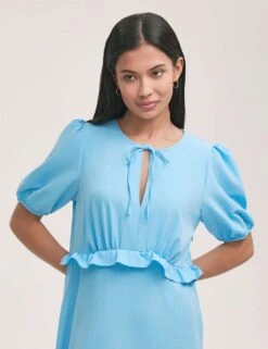 Crepe Tie Neck Frill Detail Midi Tea Dress -Marks and Spencer Shop crepe tie neck frill detail midi tea dress 14