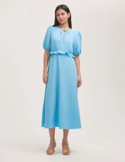 Crepe Tie Neck Frill Detail Midi Tea Dress -Marks and Spencer Shop crepe tie neck frill detail midi tea dress 16