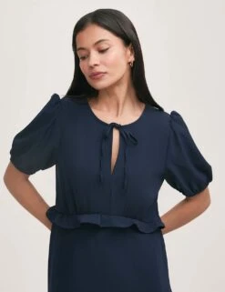 Crepe Tie Neck Frill Detail Midi Tea Dress -Marks and Spencer Shop crepe tie neck frill detail midi tea dress 5