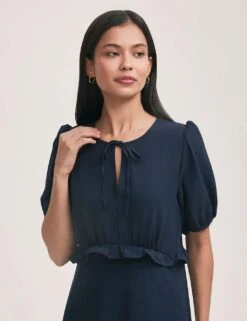 Crepe Tie Neck Frill Detail Midi Tea Dress -Marks and Spencer Shop crepe tie neck frill detail midi tea dress 6