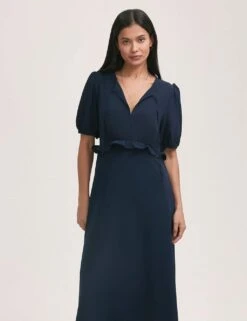 Crepe Tie Neck Frill Detail Midi Tea Dress -Marks and Spencer Shop crepe tie neck frill detail midi tea dress 7
