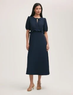 Crepe Tie Neck Frill Detail Midi Tea Dress -Marks and Spencer Shop crepe tie neck frill detail midi tea dress 9