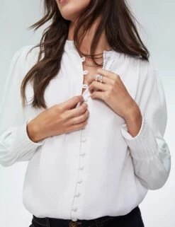 Crew Neck Button Through Puff Sleeve Blouse -Marks and Spencer Shop crew neck button through puff sleeve blouse 15