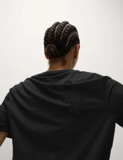 Crew Neck Laser Cut Relaxed T-Shirt -Marks and Spencer Shop crew neck relaxed t shirt 3