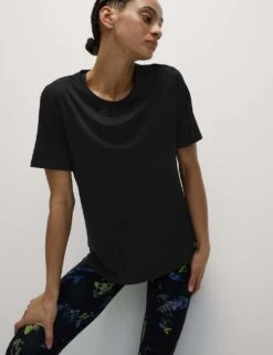 Crew Neck Laser Cut Relaxed T-Shirt -Marks and Spencer Shop crew neck relaxed t shirt 4