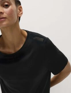 Crew Neck Laser Cut Relaxed T-Shirt -Marks and Spencer Shop crew neck relaxed t shirt 6