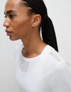 Crew Neck Laser Cut Relaxed T-Shirt -Marks and Spencer Shop crew neck relaxed t shirt 7