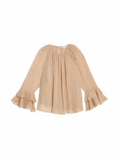 Crew Neck Ruffle Sleeve Blouse -Marks and Spencer Shop crew neck ruffle sleeve blouse