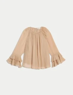 Crew Neck Ruffle Sleeve Blouse -Marks and Spencer Shop crew neck ruffle sleeve blouse 5