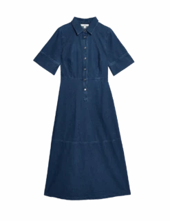 Denim Button Front Midi Shirt Dress -Marks and Spencer Shop denim button front midi shirt dress