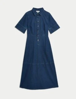 Denim Button Front Midi Shirt Dress -Marks and Spencer Shop denim button front midi shirt dress 6
