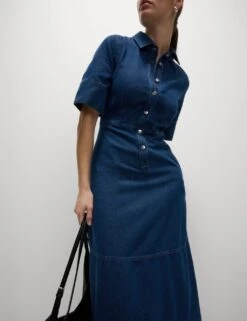 Denim Button Front Midi Shirt Dress -Marks and Spencer Shop denim button front midi shirt dress 7