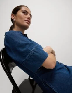 Denim Button Front Midi Shirt Dress -Marks and Spencer Shop denim button front midi shirt dress 8