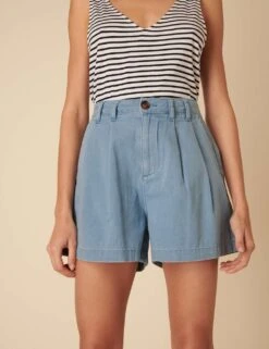Denim High Waist Pleat Front Shorts 17 Denim High Waist Pleat Front Shorts -Marks and Spencer Shop denim high waist pleat front shorts 7