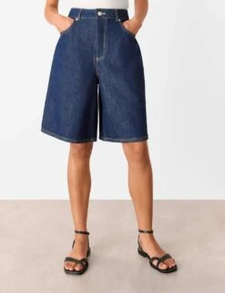 Whistles Denim High Waisted Knee Length Shorts -Marks and Spencer Shop denim high waisted knee length shorts 4