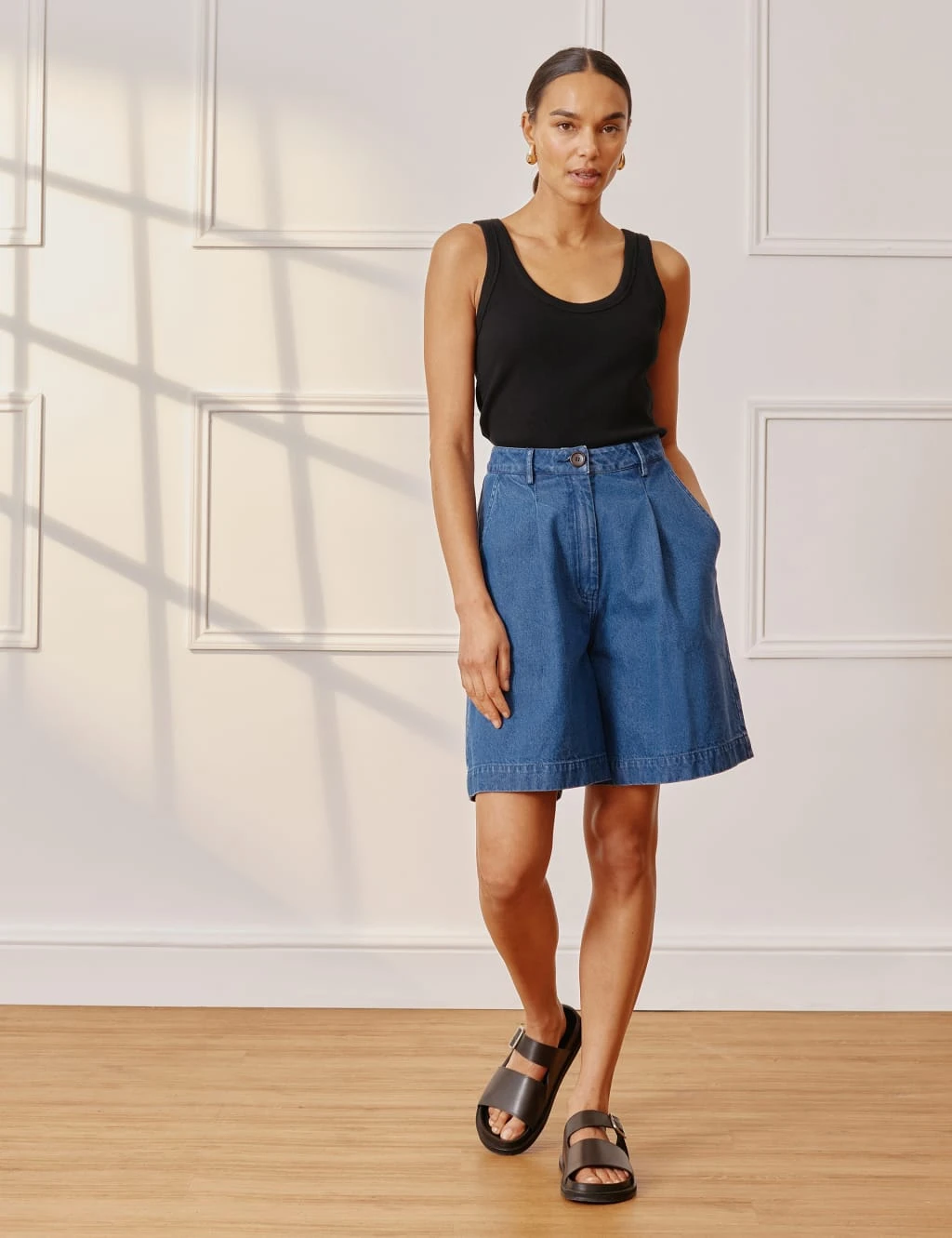 Denim Pleat Front Long Shorts 11 Denim Pleat Front Long Shorts - Image 9