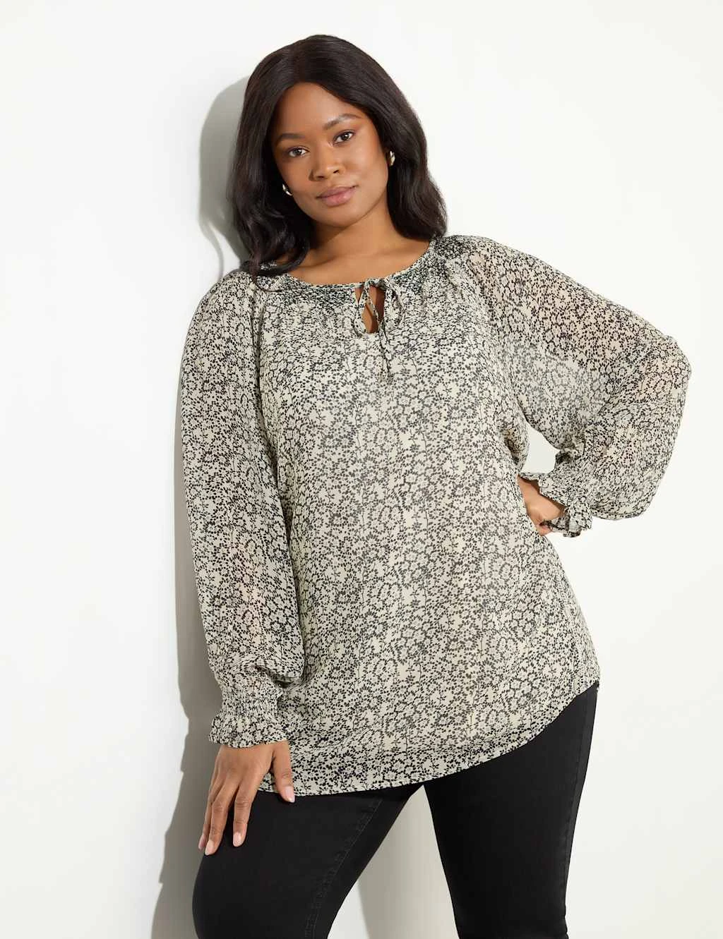 Ditsy Floral Tie Neck Smocked Tunic 12 Ditsy Floral Tie Neck Smocked Tunic - Image 10