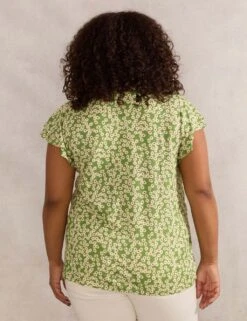 Jersey Ditsy Floral V-Neck Top -Marks and Spencer Shop ditsy jersey flutter sleeve top 1