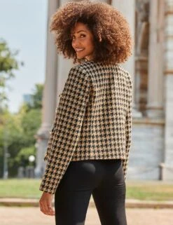 Dogtooth Print Boucle Collarless Jacket -Marks and Spencer Shop dogtooth boucl collarless short jacket 2