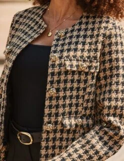 Dogtooth Print Boucle Collarless Jacket -Marks and Spencer Shop dogtooth boucl collarless short jacket