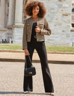 Dogtooth Print Boucle Collarless Jacket -Marks and Spencer Shop dogtooth boucl collarless short jacket 3