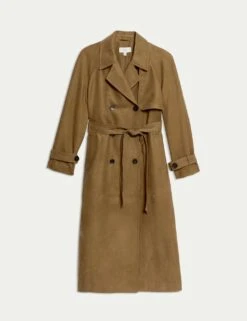 Double Breasted Longline Suedette Trench Coat -Marks and Spencer Shop double breasted longline trench coat