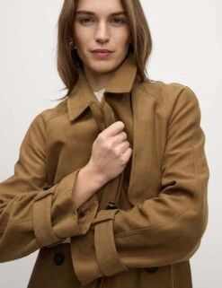 Double Breasted Longline Suedette Trench Coat -Marks and Spencer Shop double breasted longline trench coat 4