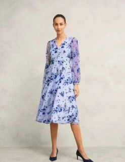 Embroidered V-Neck Midi Skater Dress -Marks and Spencer Shop embroidered v neck midi skater dress 14