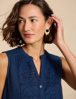 WHITE STUFF Jersey Embroidedred Collared Shirt -Marks and Spencer Shop jersey embroidedred collared shirt 8