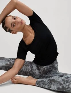 Lightweight Scoop Neck Ruched Yoga T-Shirt -Marks and Spencer Shop lightweight scoop neck ruched yoga t shirt 15